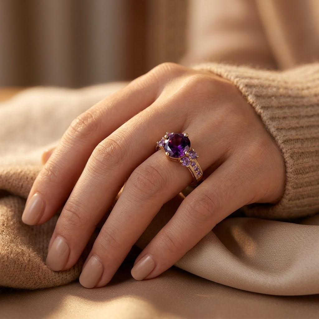 Gold Tone Amethyst Accent Ring
