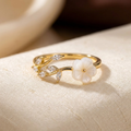 Gold Tone Floral and Leaf Open Ring