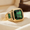 Gold Tone Emerald Signet Ring