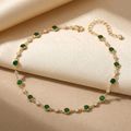 Gold Tone Emerald Station Necklace