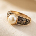 Gold Tone Filigree Pearl Ring