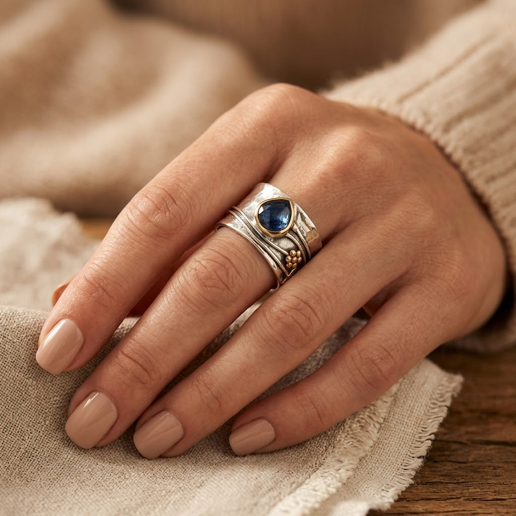 Silver and Gold Tone Bezel Accent Ring