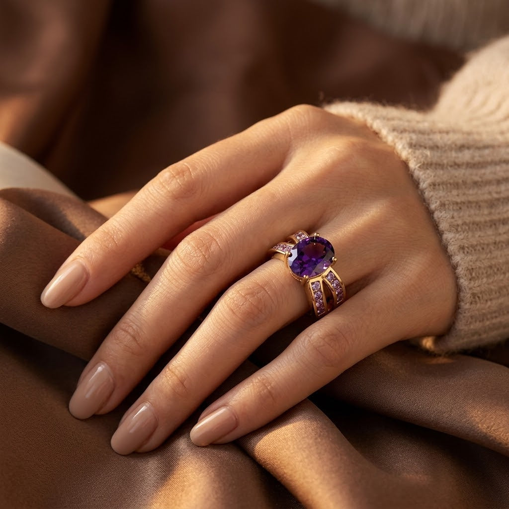 Gold Tone Amethyst Split Band Ring