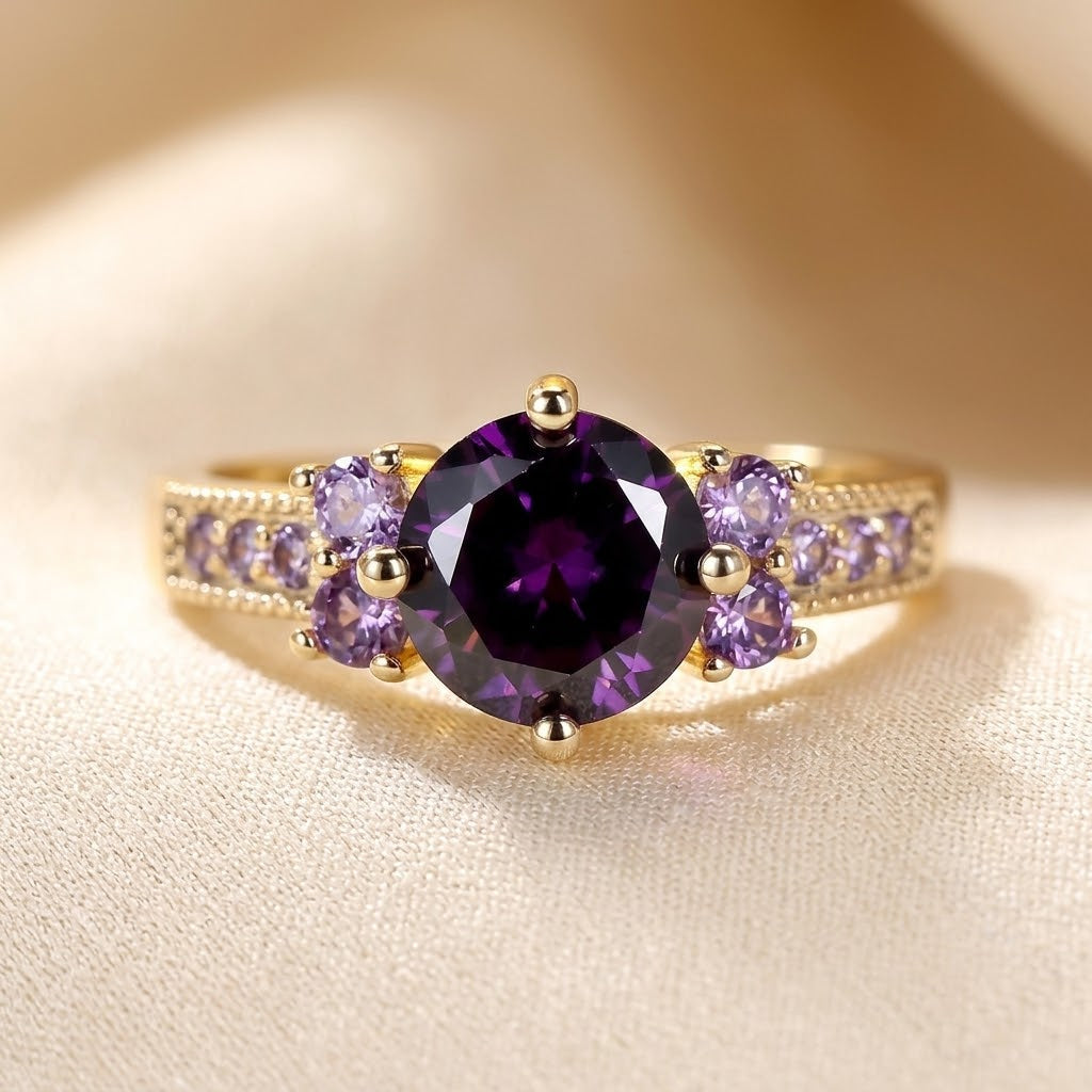 Gold Tone Amethyst Accent Ring