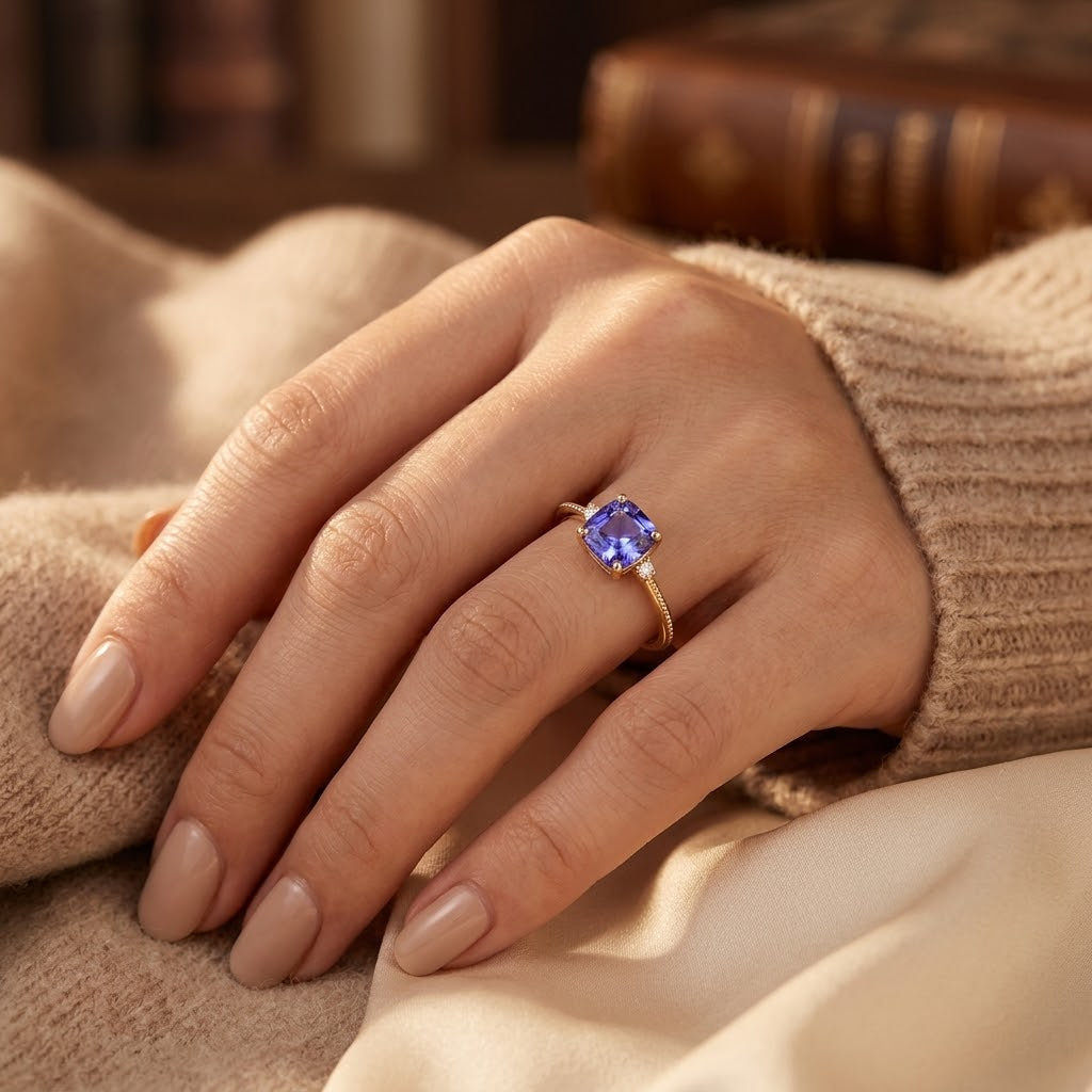 Gold Tone Amethyst Solitaire Ring